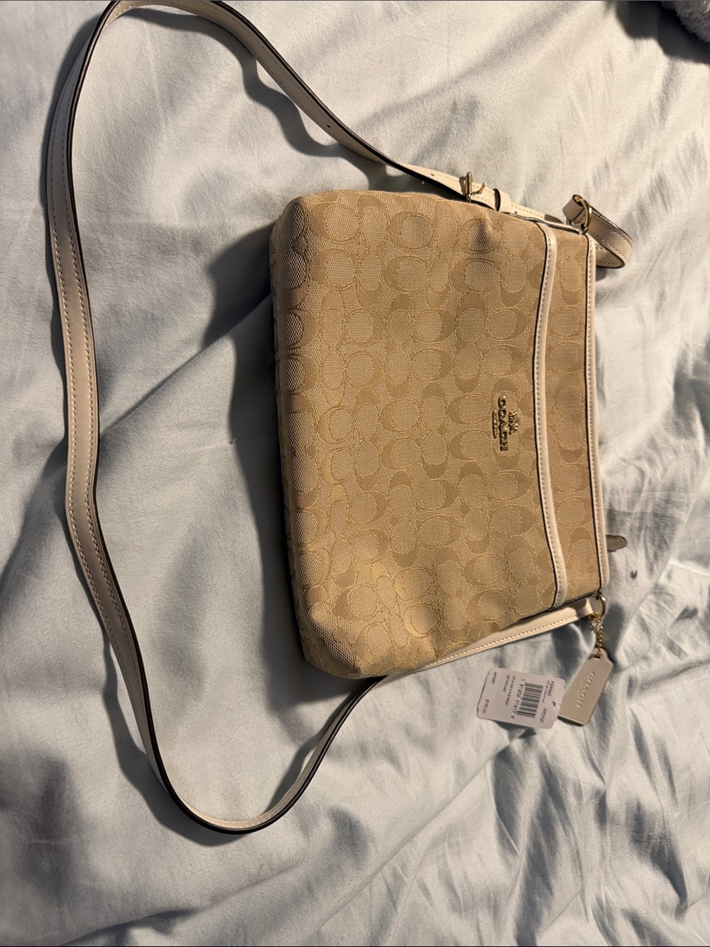 Coach Beige Signature Canvas Crossbody with Cream Trim